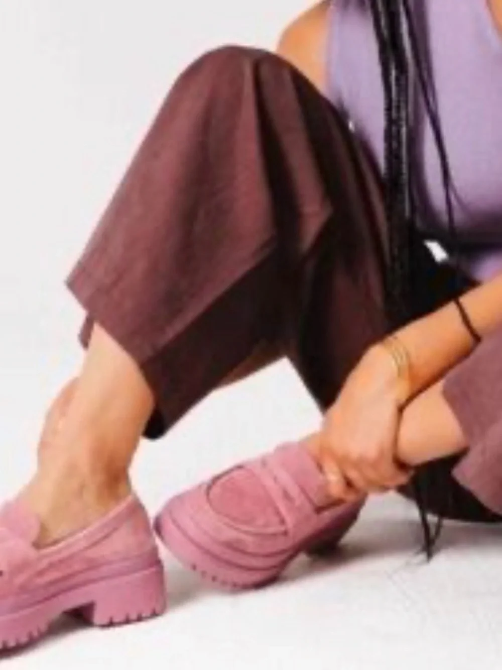 Portland Leather Patina Zoe Chunky Loafer Shoes Foxglove Pink suede